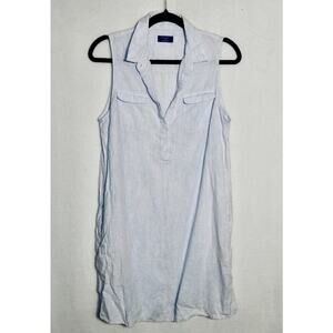 Untuckit‎ blue Linen Button Down Shirt Dress Womens Size 10 sleeveless stripes